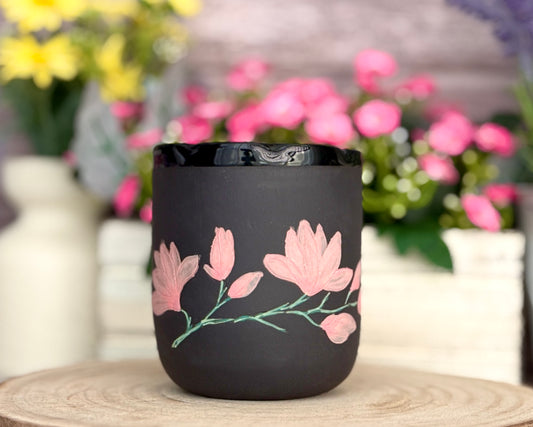 Porzellanbecher „Magnolien“ | Schwarzes Porzellan 300ml #56